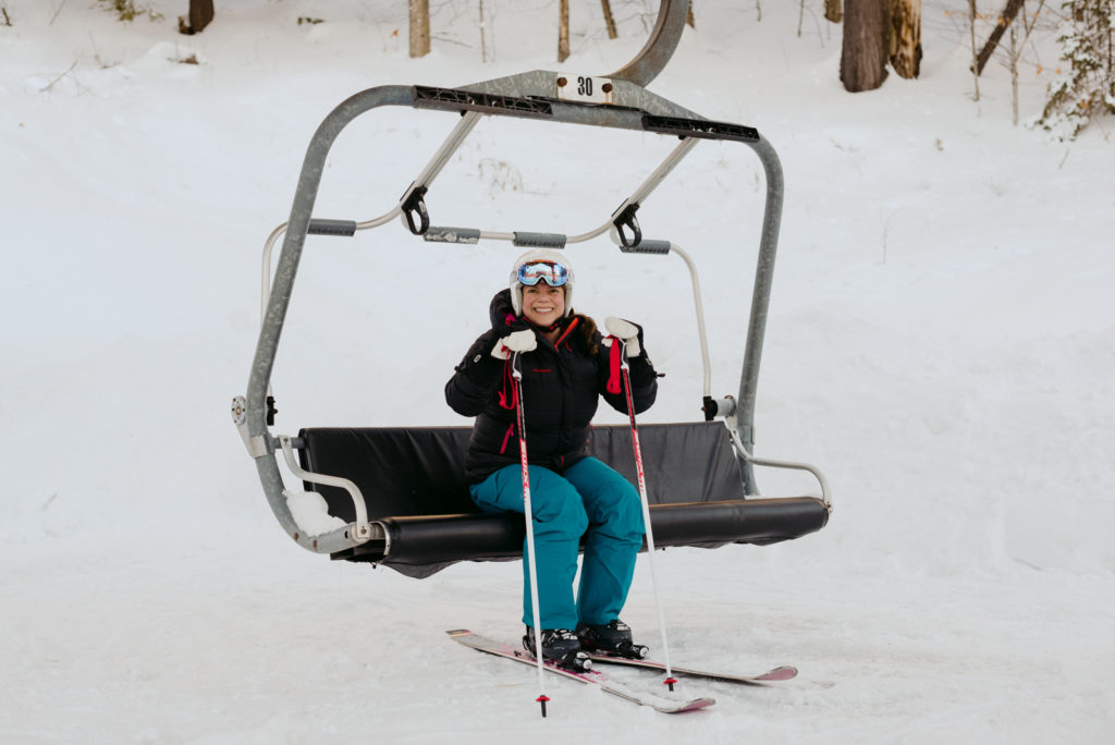 Real estate agent on the Camp Fortune chair lift