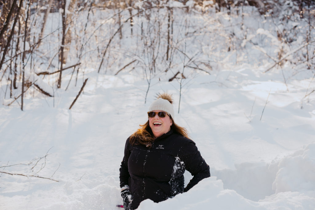 real estate agent falling into snow in gatineau park