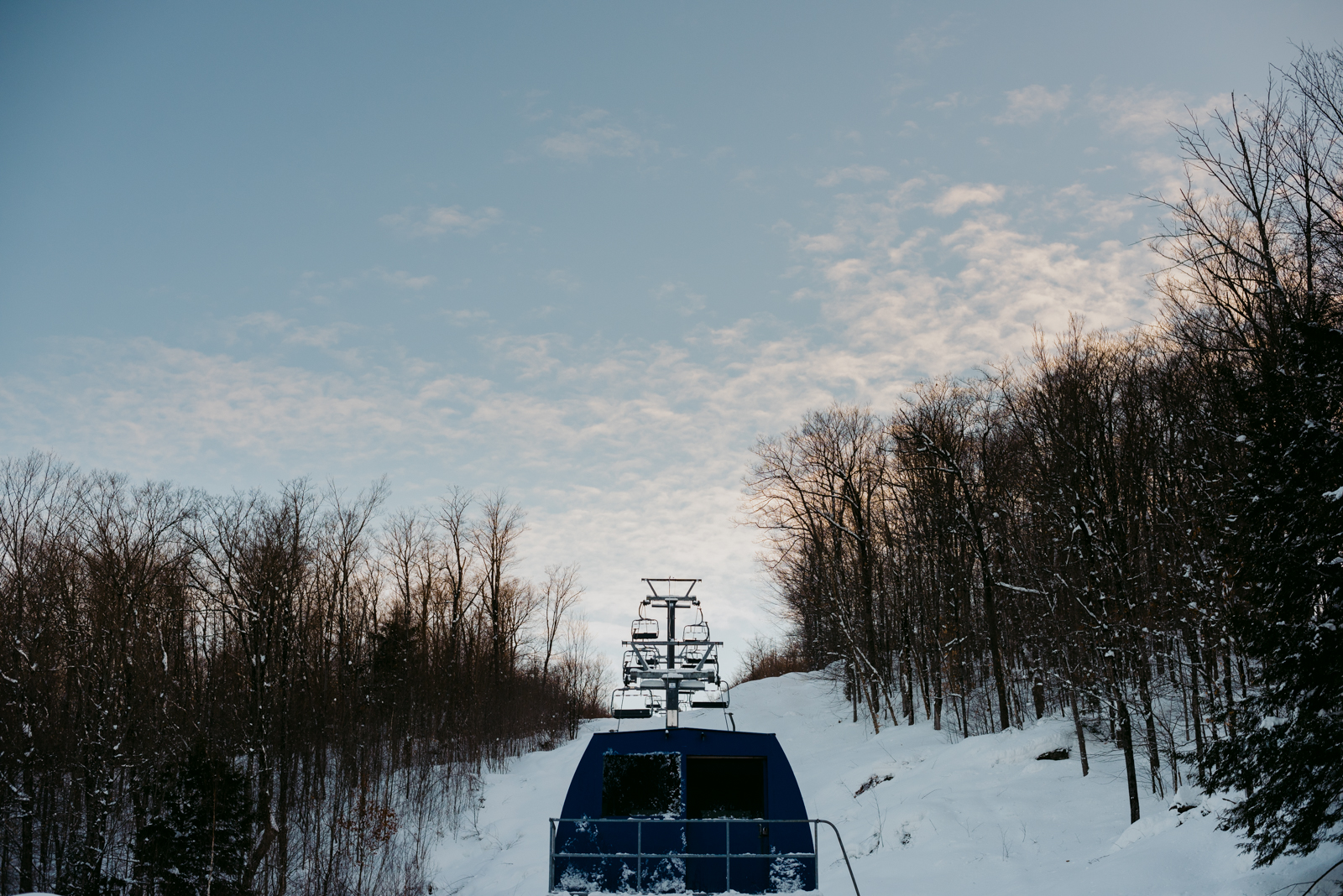 Camp Fortune Meech Lake chairlift at sunset